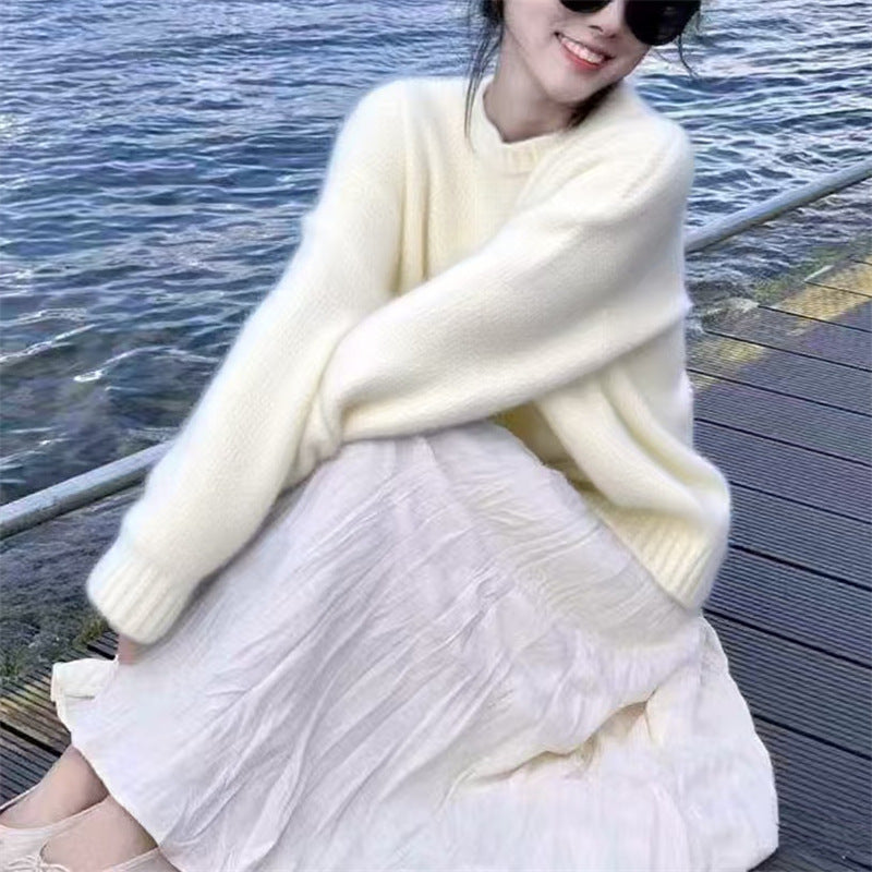 Soft Glutinous Thick Round Neck Knitwear Korean Style