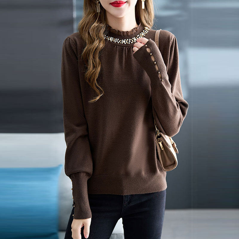 Design Sense Beaded Temperament Mock Neck Sweater