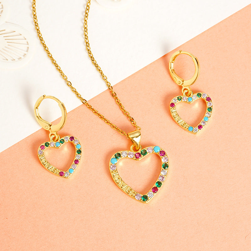 Light Luxury Inlaid Heart-shaped Women's Niche Necklace Earrings