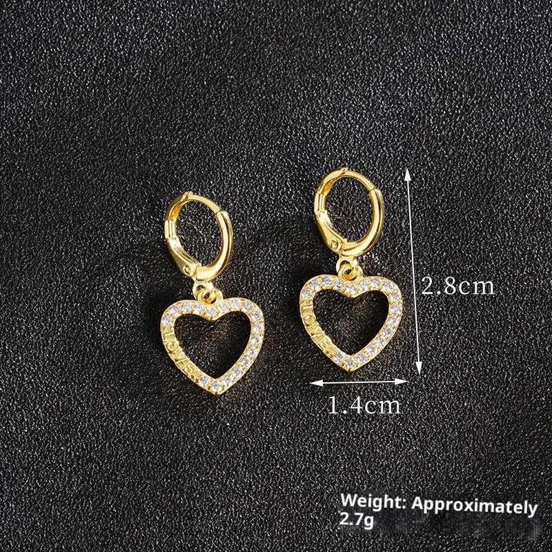 Light Luxury Inlaid Heart-shaped Women's Niche Necklace Earrings