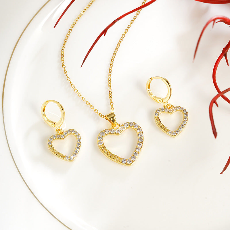 Light Luxury Inlaid Heart-shaped Women's Niche Necklace Earrings
